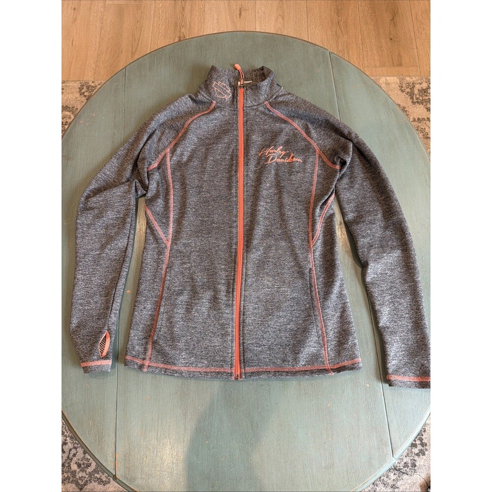 Harley Davidson Women S Full Zip Jacket Gray Coral Fleece Performance Thumbholes